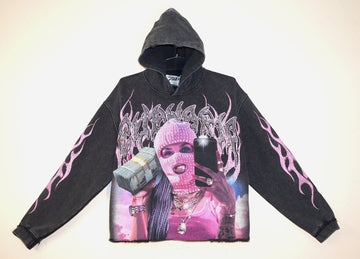 TAKER / T5261, RAW-EDGE CROPPED FRENCH-TERRY HOODIE (T5261)