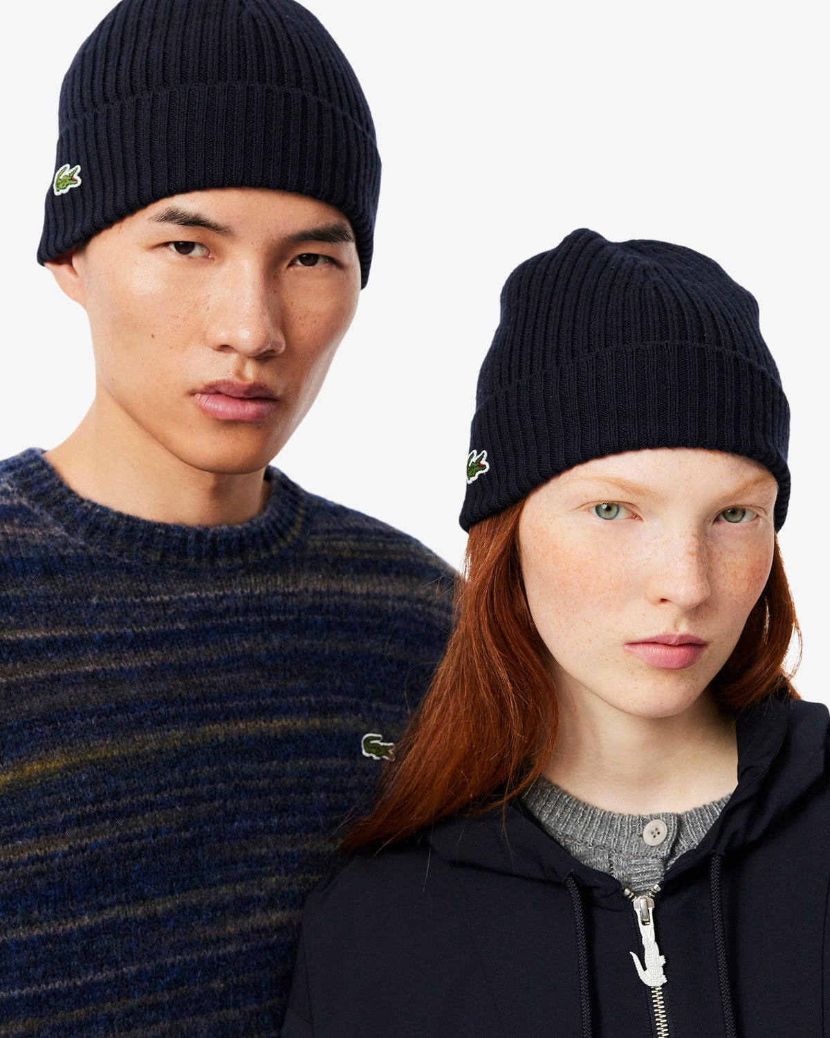 LACOSTE RIB KNIT BRUSHED WOOL BEANIE