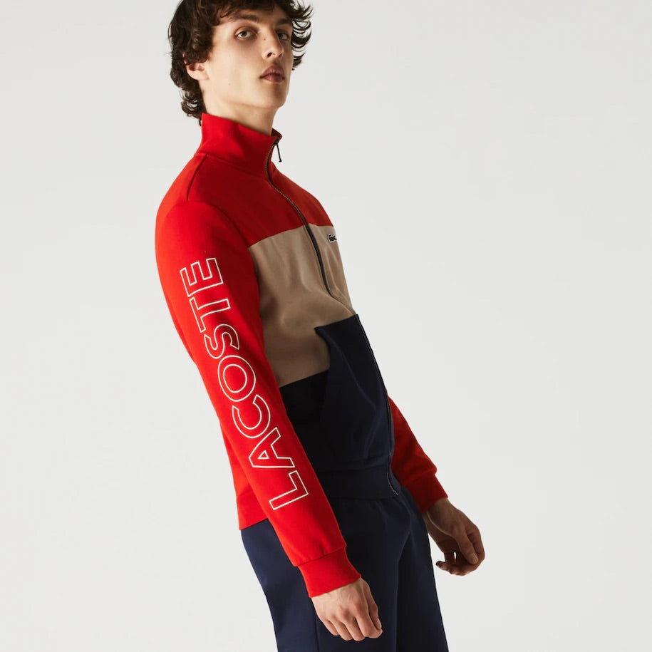 Lacoste Printed Colorblock Fleece Tracksuit (Navy Blue/Beige/Red)