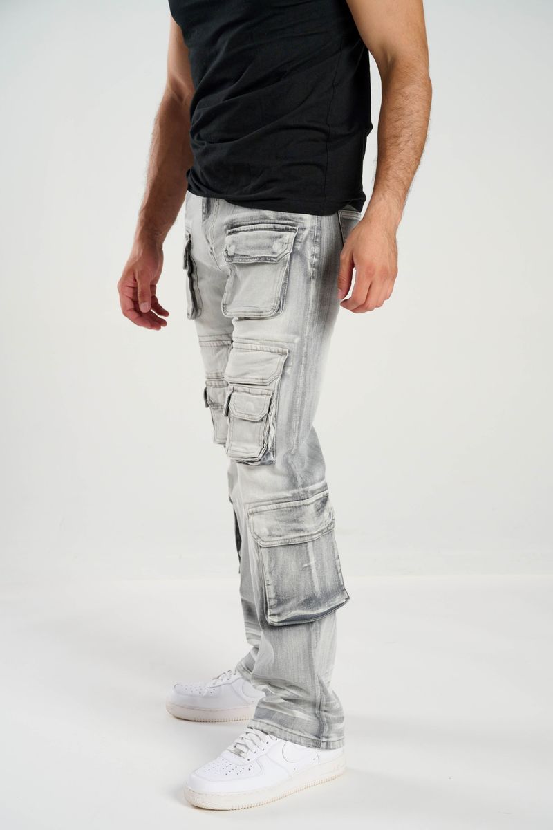 TAKER / CARGO POCKET DENIM RELAX FIT (GREY) T4092