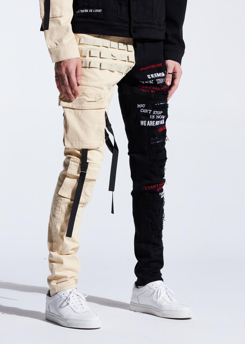 EMBELLISH OUTLAW CARGO DENIM (SPLIT BLACK/CREAM) EMBDECQS20-105