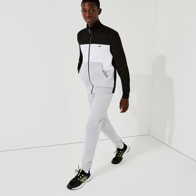 Lacoste Printed Colorblock Fleece Tracksuit (Grey/White/Black)