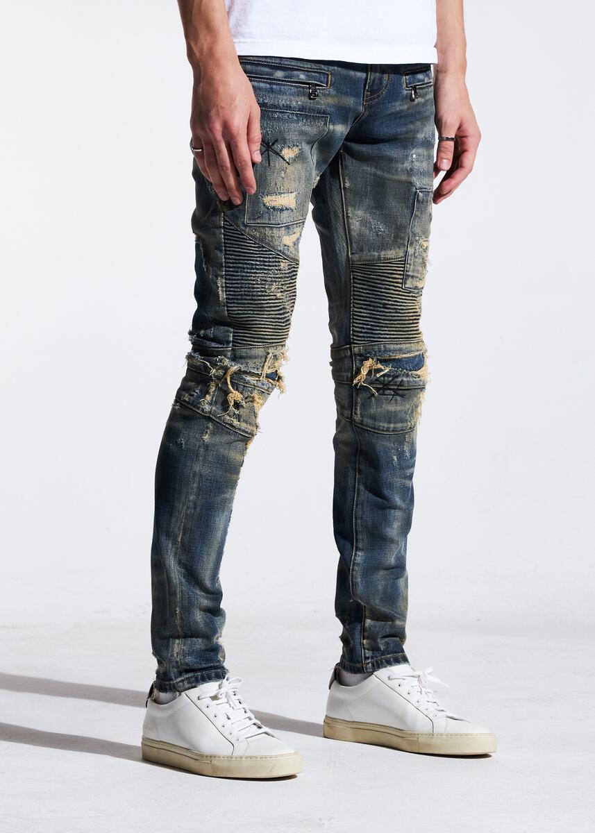 EMBELLISH FEZ BIKER DENIM (INDIGO SAND) EMBSP221-109