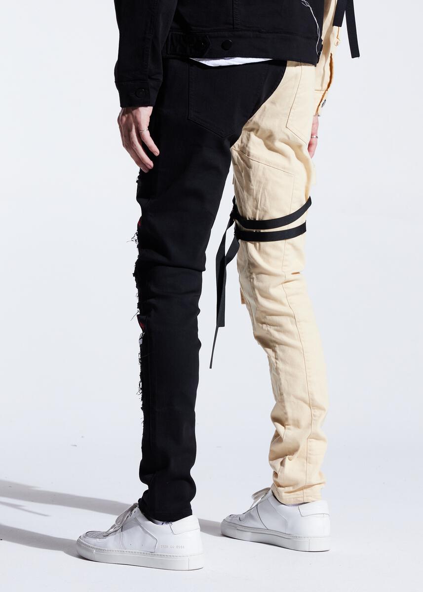EMBELLISH OUTLAW CARGO DENIM (SPLIT BLACK/CREAM) EMBDECQS20-105