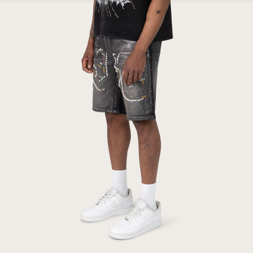 SMOKE RISE PATCHWORK DENIM SHORTS (JS26S453) Molten Black