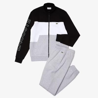 Lacoste Printed Colorblock Fleece Tracksuit (Grey/White/Black)