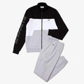 Lacoste Printed Colorblock Fleece Tracksuit (Grey/White/Black)