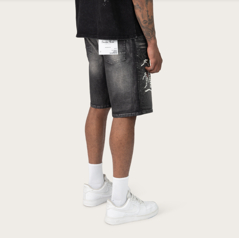 SMOKE RISE PATCHWORK DENIM SHORTS (JS26S453) Molten Black