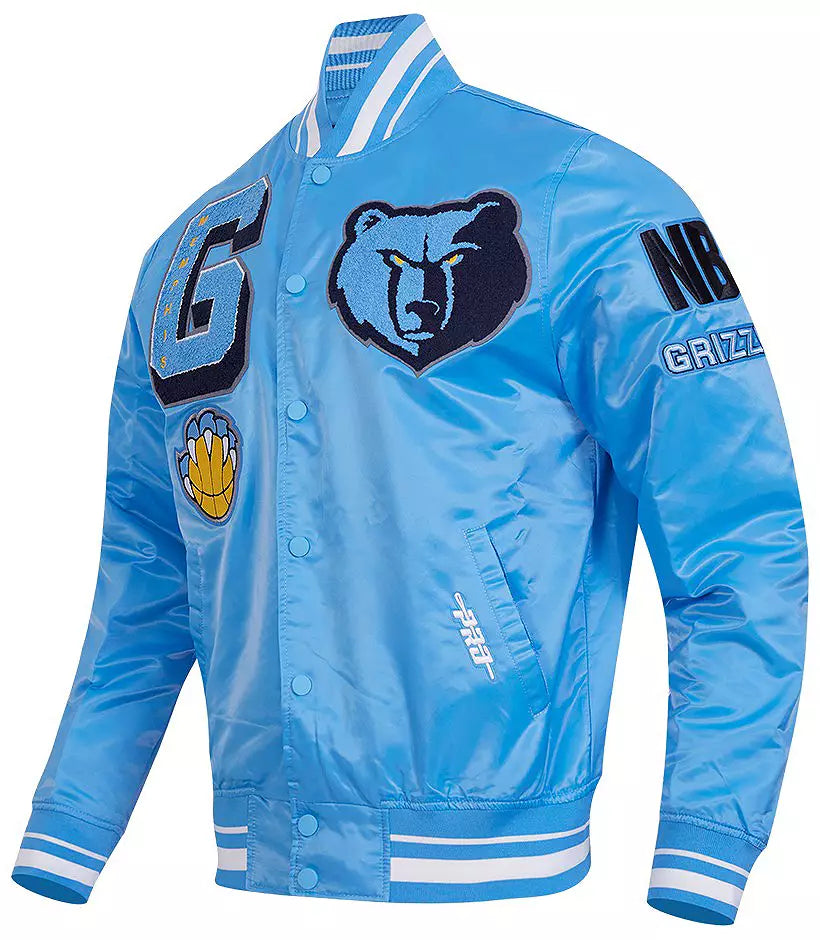 Pro Standard Men's Memphis Grizzlies Blue Mash Up Rib Satin Jacket (University Blue) BMG6515706