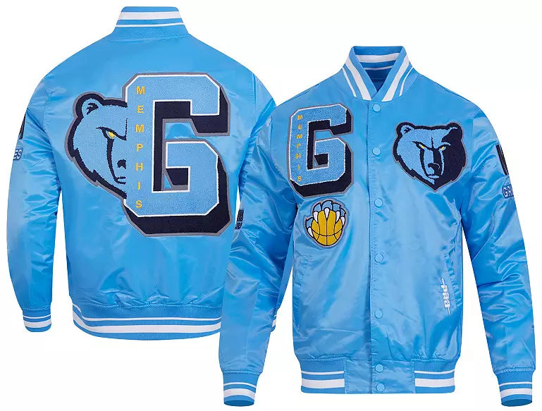Pro Standard Men's Memphis Grizzlies Blue Mash Up Rib Satin Jacket (University Blue) BMG6515706