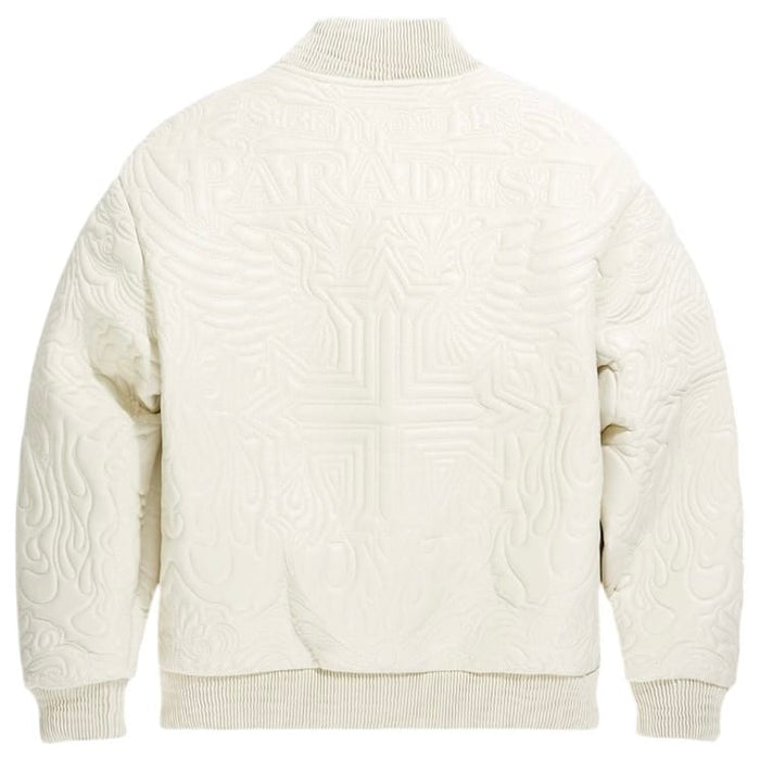 SEE YOU IN PARADISE FLAMING CROSS STITCHED BOMBER JACKET (KHAKI) 91685