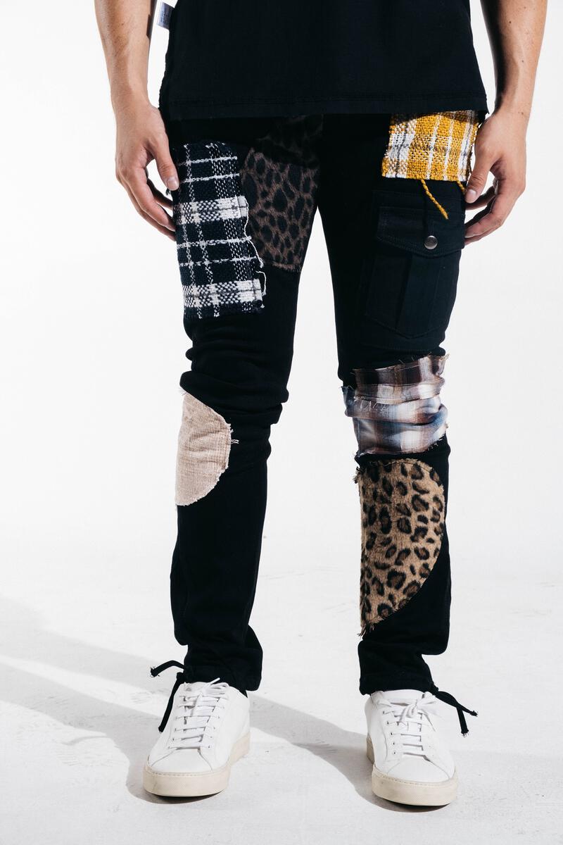 EMBELLISH TREY CARGO DENIM (BLACK PATCHWORK) EMBSP221-159