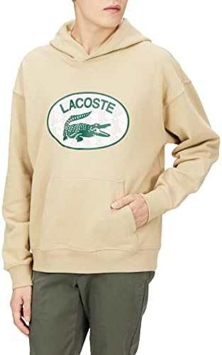 Lacoste  Men's Monogram Motif Lacoste Print Hooded Sweatshirt Beige