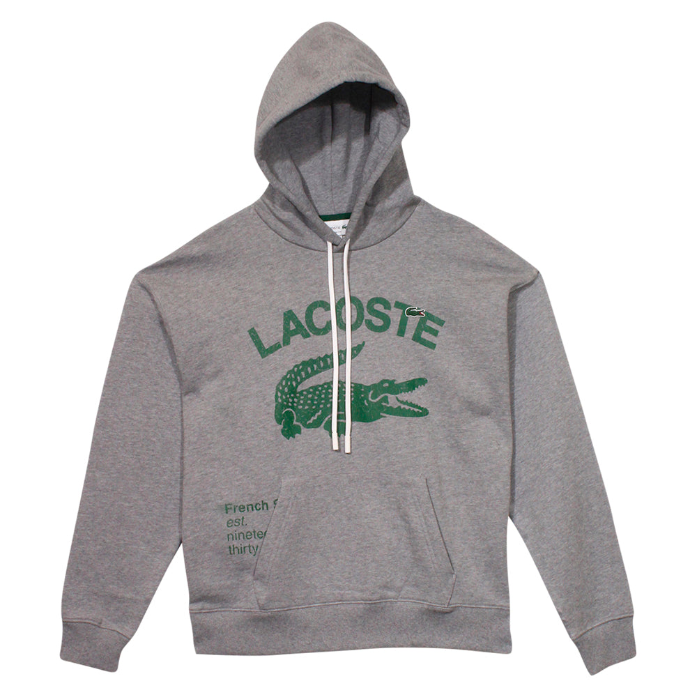 Lacoste Men's Sweatshirt Hooded Loose Fit Crocodile Pullover Heather Grey