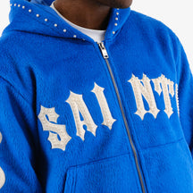 COPPER RIVET "SAINTS" MOHAIR HOODIE W/ PEARL DETAILS (ROYAL BLUE)