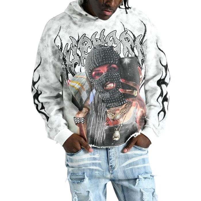 TAKER / RAW-EDGE CROPPED FRENCH TERRYHOODIE T5261 (WHITE)