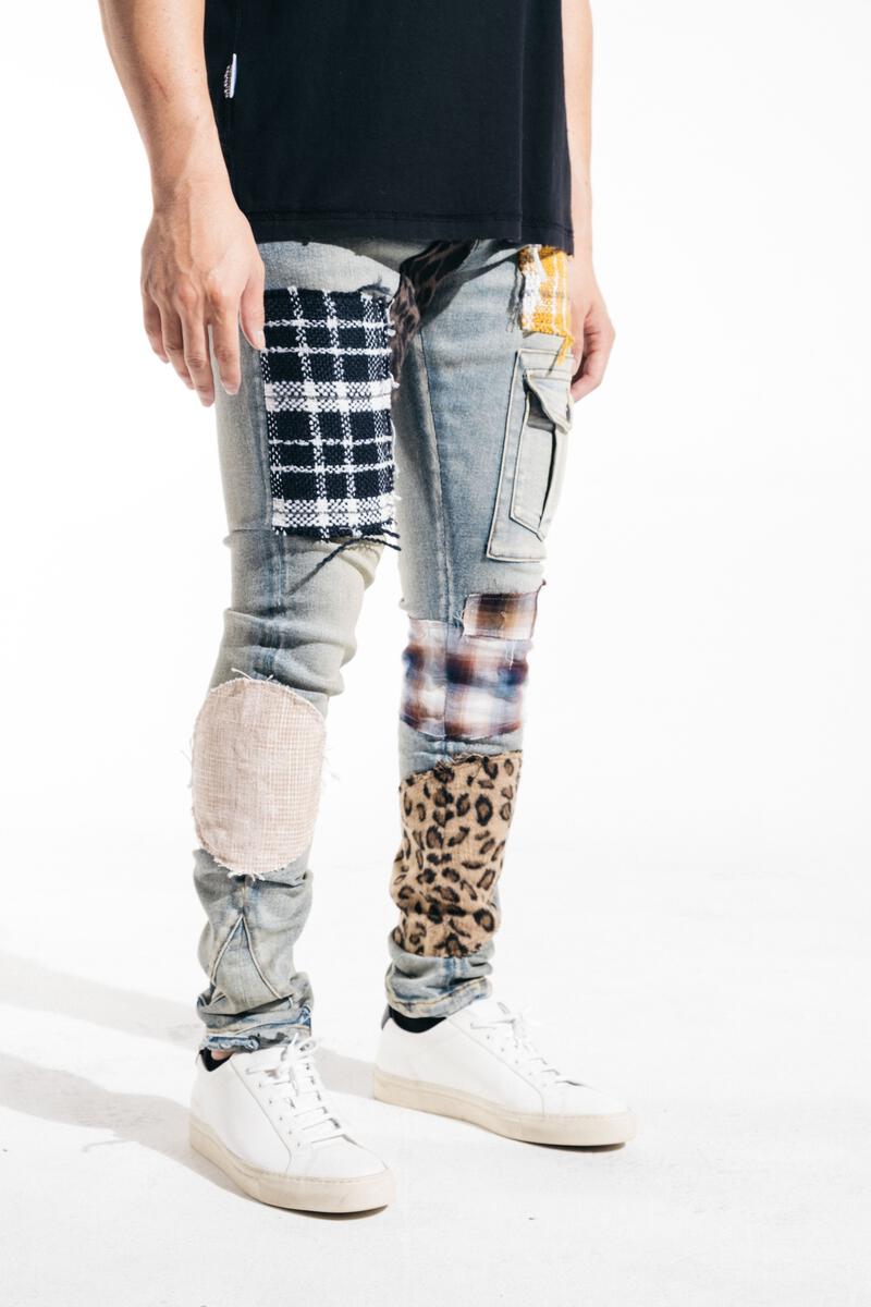 EMBELLISH TREY CARGO DENIM (BLUE PATCHWORK) EMBSP221-141