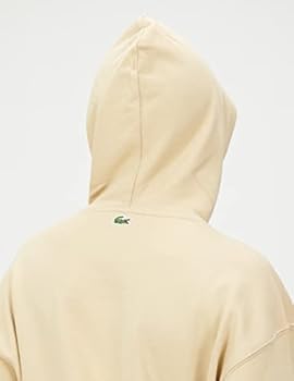 Lacoste  Men's Monogram Motif Lacoste Print Hooded Sweatshirt Beige