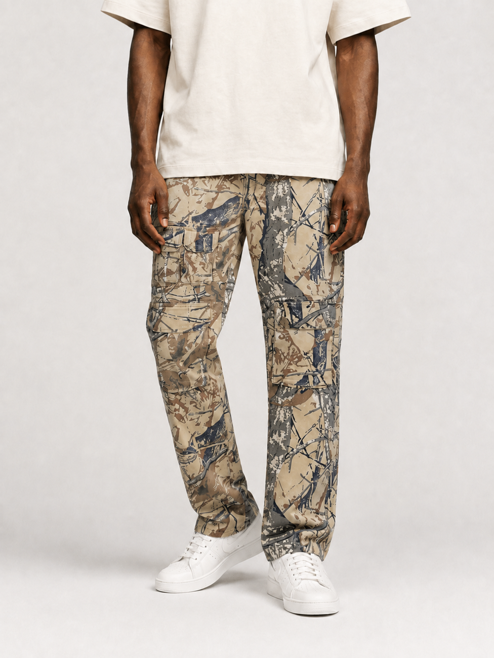TAKER 'MULTI POCKET' SLIM STRAIGHT CAMO PANTS (GRAY) T4093