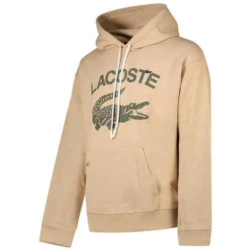 Lacoste Men's Sweatshirt Hooded Loose Fit Crocodile Pullover Beige