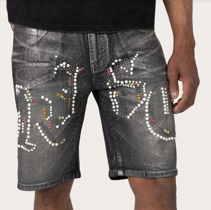 SMOKE RISE PATCHWORK DENIM SHORTS (JS26S453) Molten Black