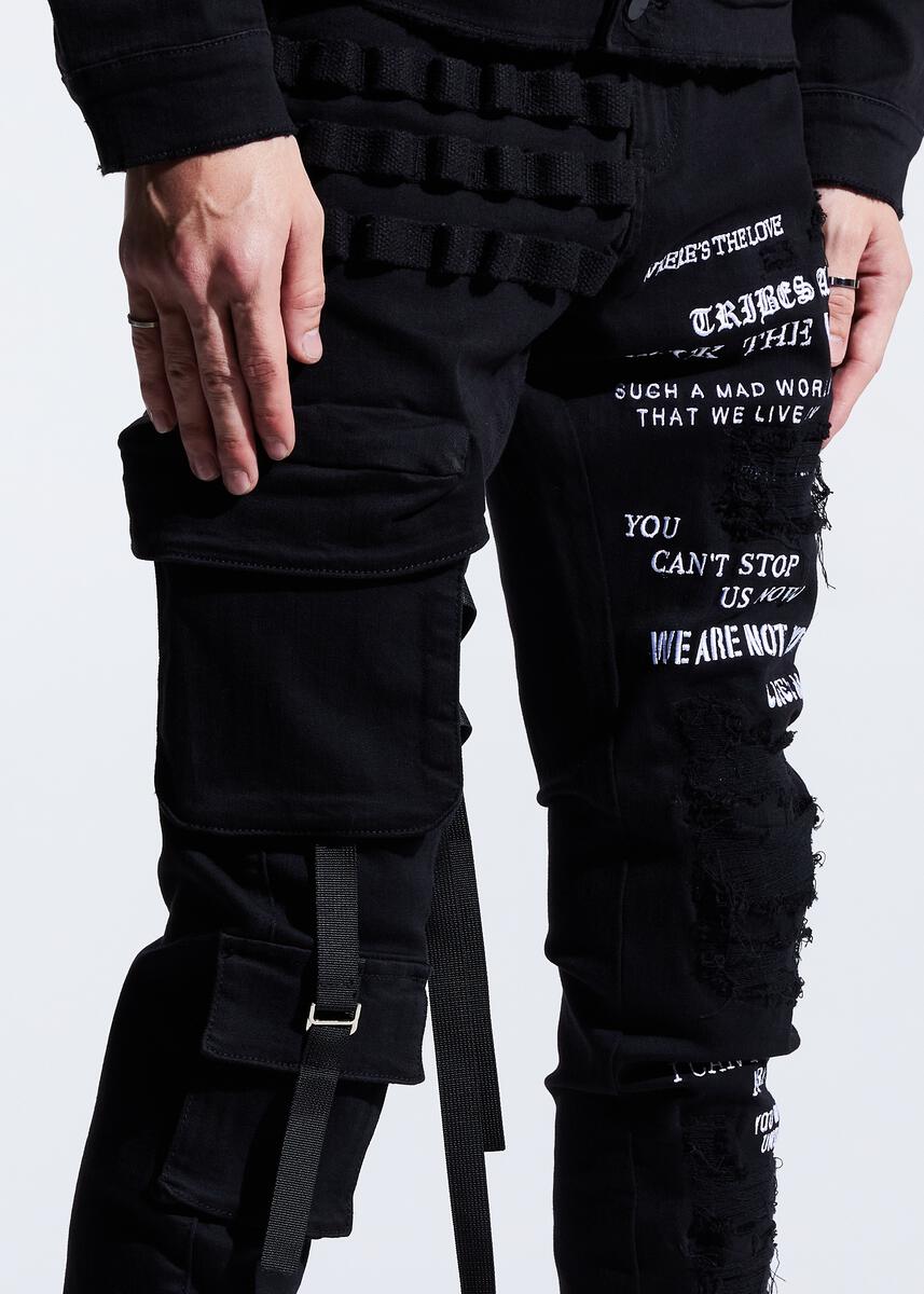 EMBELLISH RAIDER CARGO DENIM (BLACK SPLIT) EMBDECQS20-104