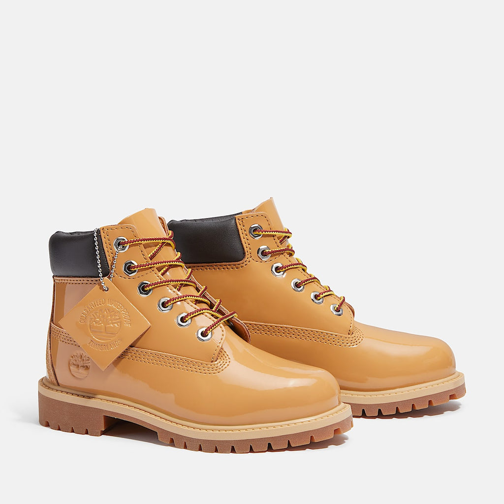 JUNIOR TIMBERLAND PTRMIUM 6 INCH WATERPROOF BOOT ( WHEAT PATENT LEATHER)