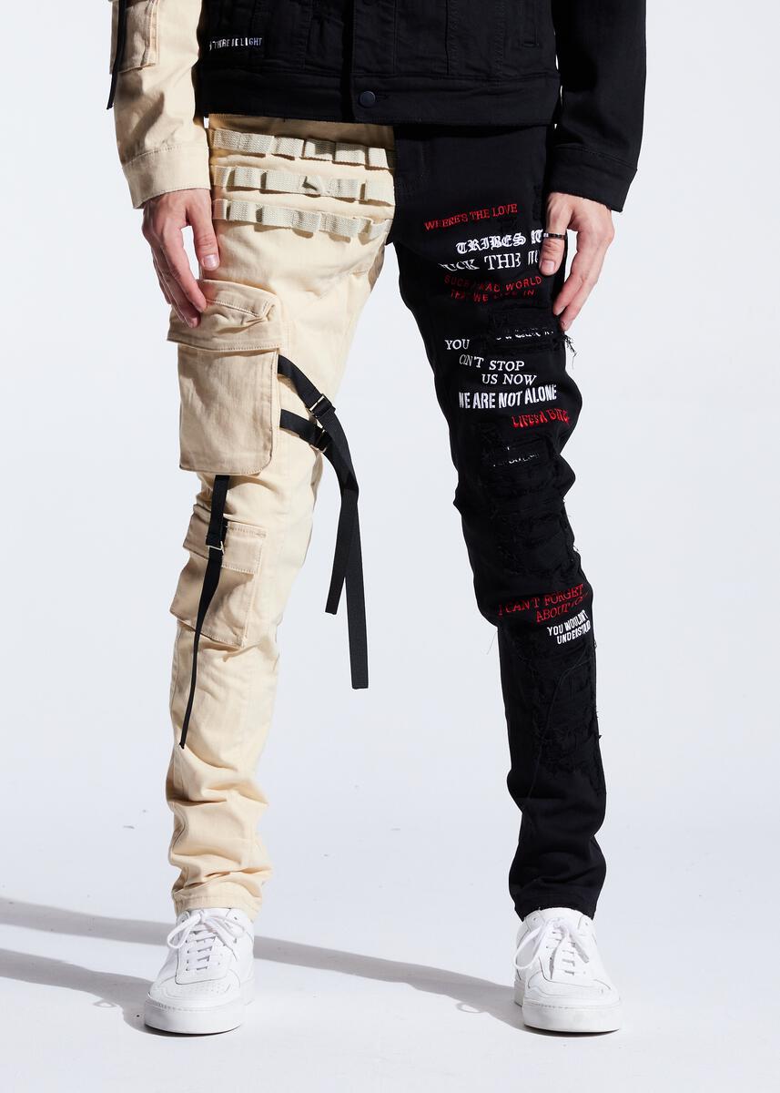 EMBELLISH OUTLAW CARGO DENIM (SPLIT BLACK/CREAM) EMBDECQS20-105