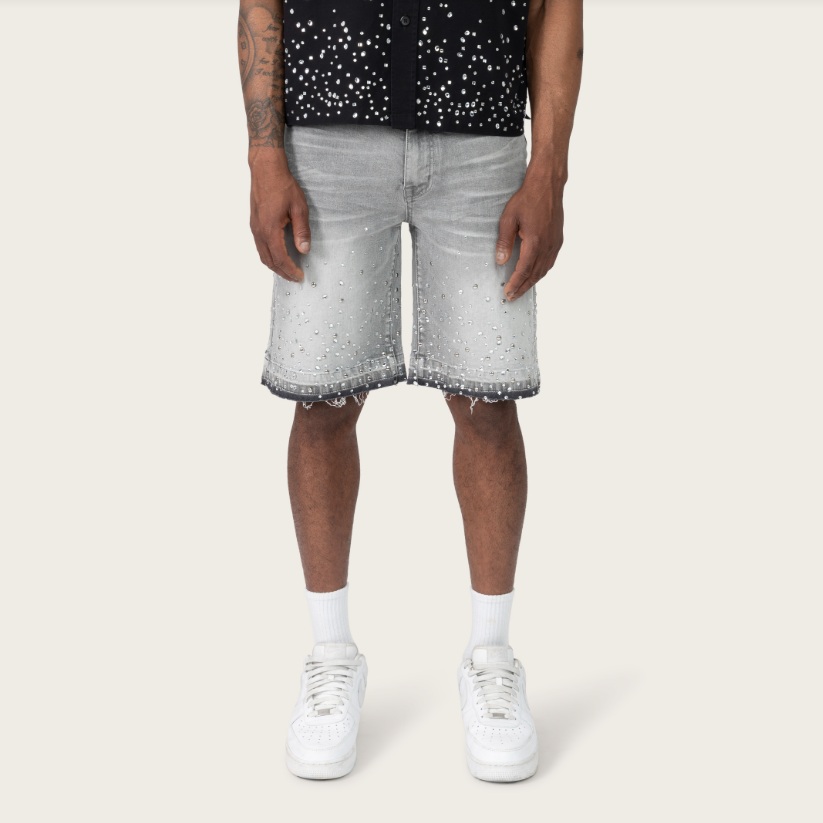 SMOKE RISE MIXED STUD JEAN SHORTS (JS26S496) Grey