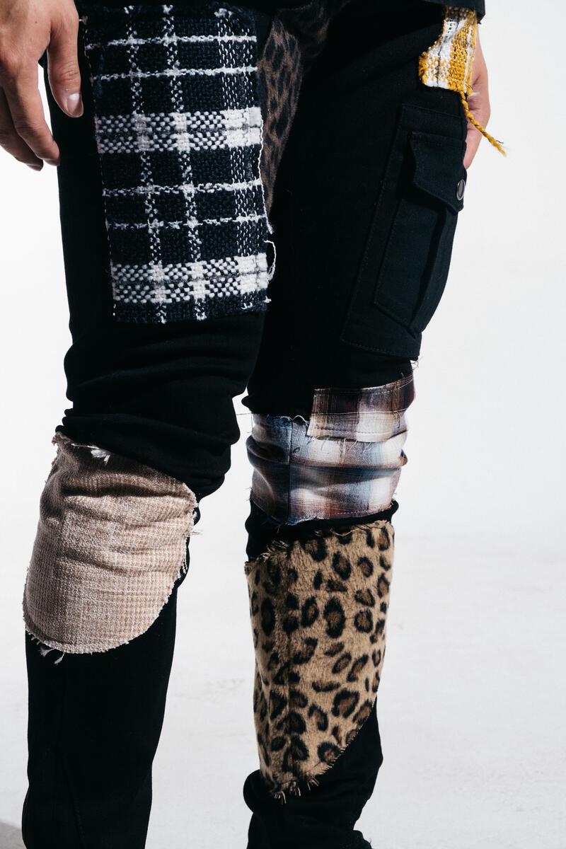 EMBELLISH TREY CARGO DENIM (BLACK PATCHWORK) EMBSP221-159