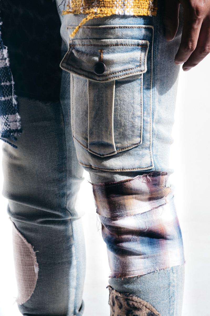 EMBELLISH TREY CARGO DENIM (BLUE PATCHWORK) EMBSP221-141