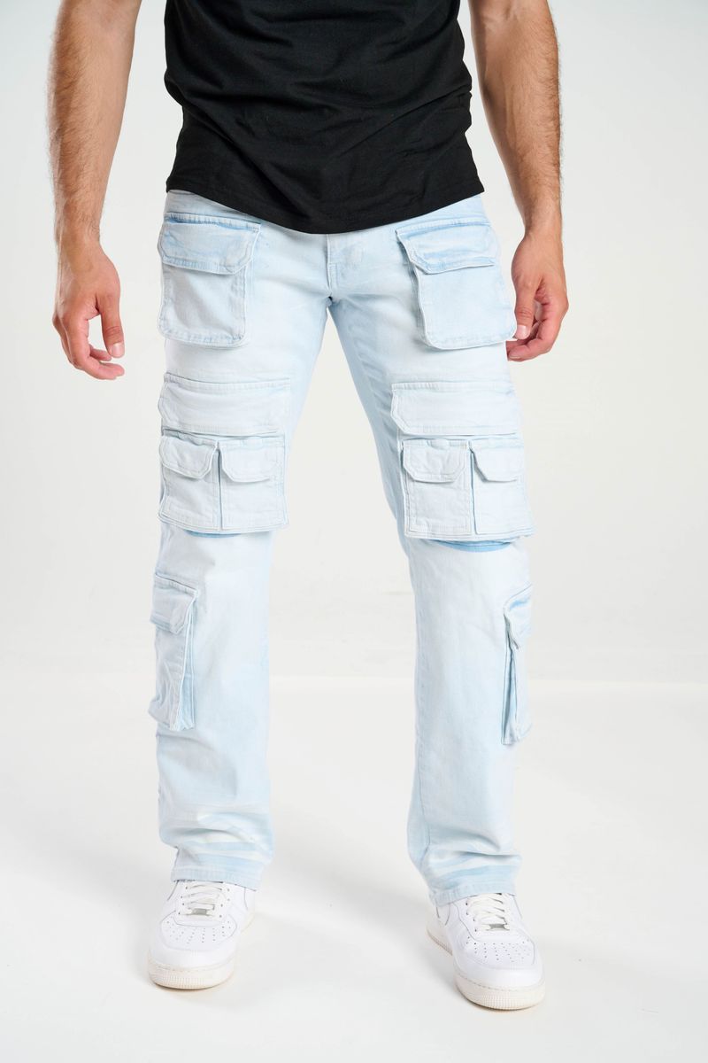 TAKER / RELAX FIT CARGO POCKET DENIM (LT. BLUE) T4092