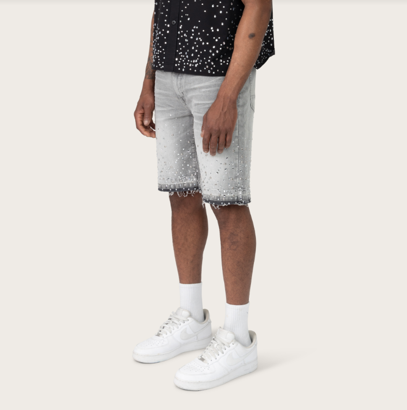 SMOKE RISE MIXED STUD JEAN SHORTS (JS26S496) Grey