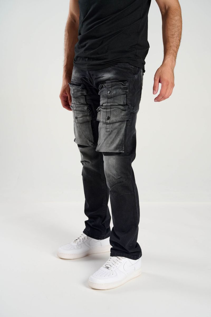 TAKER / CARGO POCKET DENIM SLIM STRAIGHT FIT (BLACK) T4053