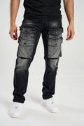 TAKER / CARGO POCKET DENIM SLIM STRAIGHT FIT (BLACK) T4053