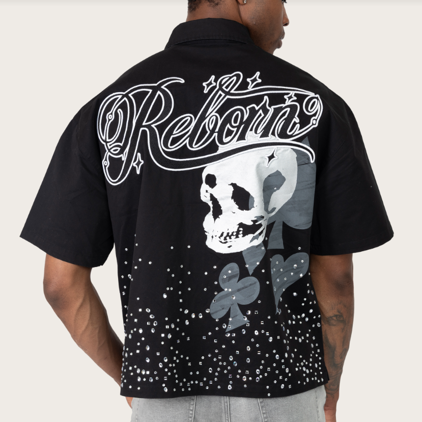SMOKE RISE REBORN RHINESTONE SS SHIRT (WH26S496) Black
