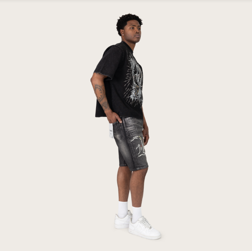 SMOKE RISE PATCHWORK DENIM SHORTS (JS26S453) Molten Black