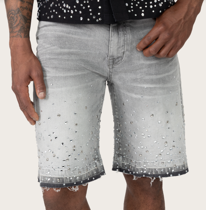 SMOKE RISE MIXED STUD JEAN SHORTS (JS26S496) Grey