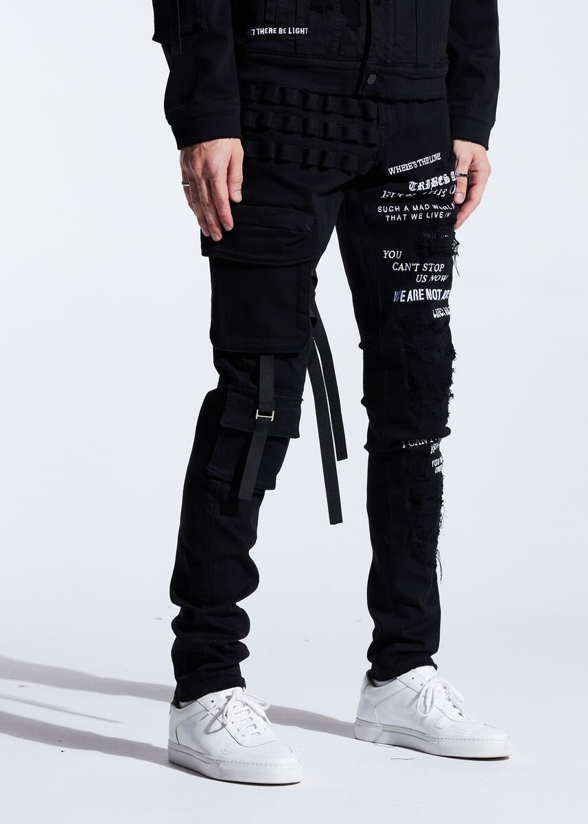 EMBELLISH RAIDER CARGO DENIM (BLACK SPLIT) EMBDECQS20-104
