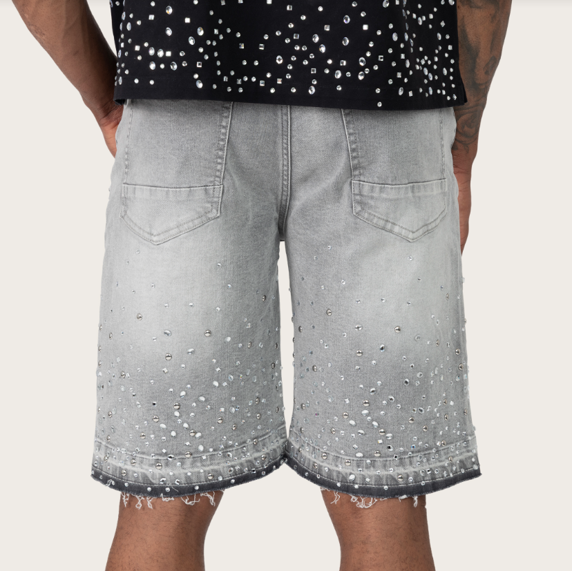 SMOKE RISE MIXED STUD JEAN SHORTS (JS26S496) Grey