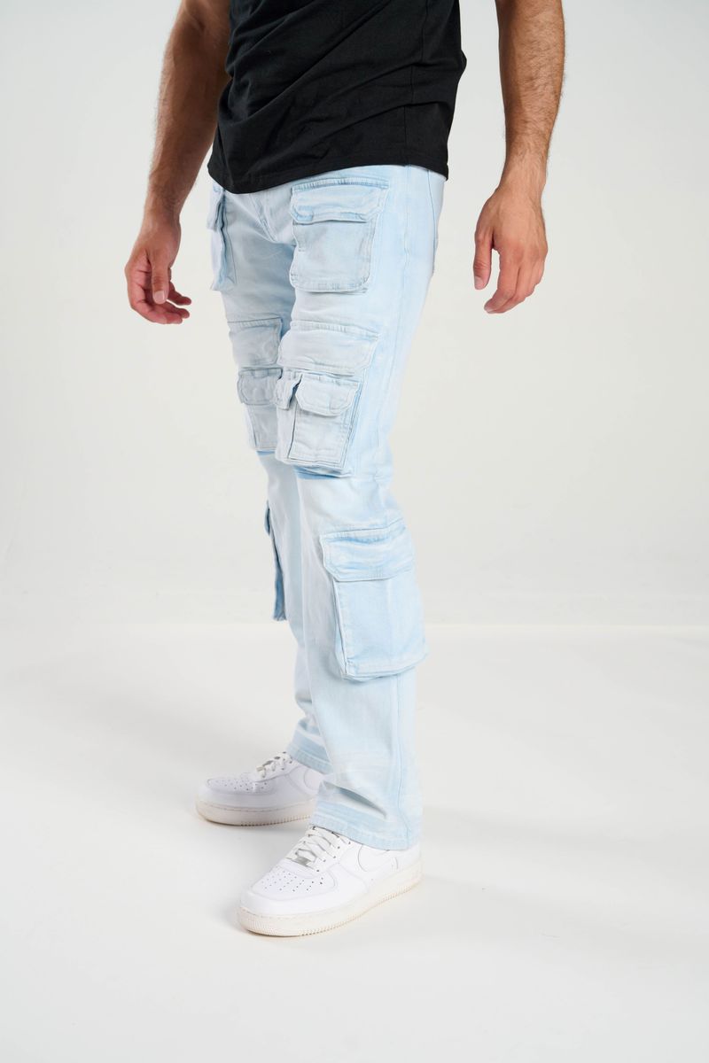 TAKER / RELAX FIT CARGO POCKET DENIM (LT. BLUE) T4092