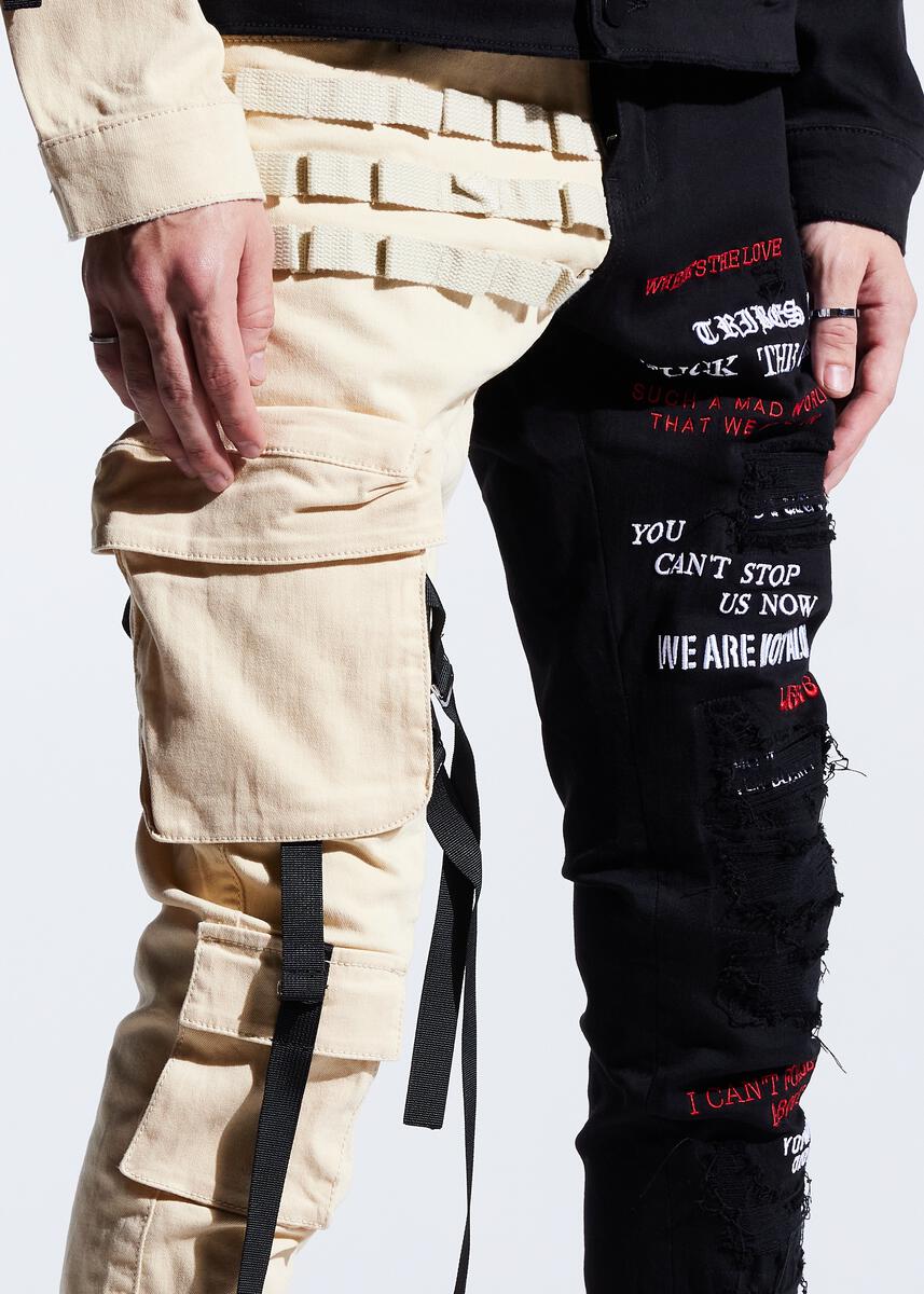EMBELLISH OUTLAW CARGO DENIM (SPLIT BLACK/CREAM) EMBDECQS20-105