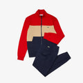 Lacoste Printed Colorblock Fleece Tracksuit (Navy Blue/Beige/Red)