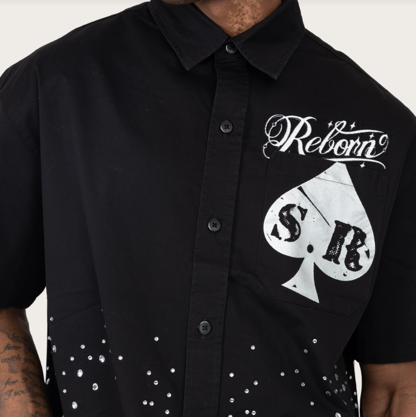SMOKE RISE REBORN RHINESTONE SS SHIRT (WH26S496) Black