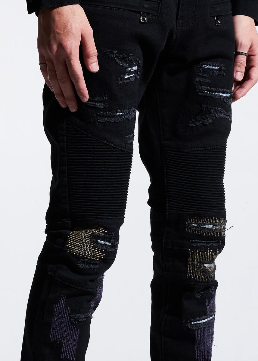 EMBELLISH LUKE BIKER DENIM (BLACK DISTRESSED) EMBSP121-101