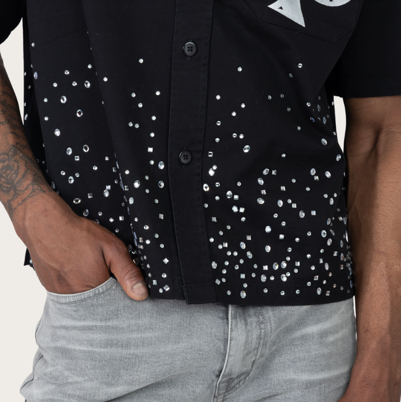 SMOKE RISE REBORN RHINESTONE SS SHIRT (WH26S496) Black