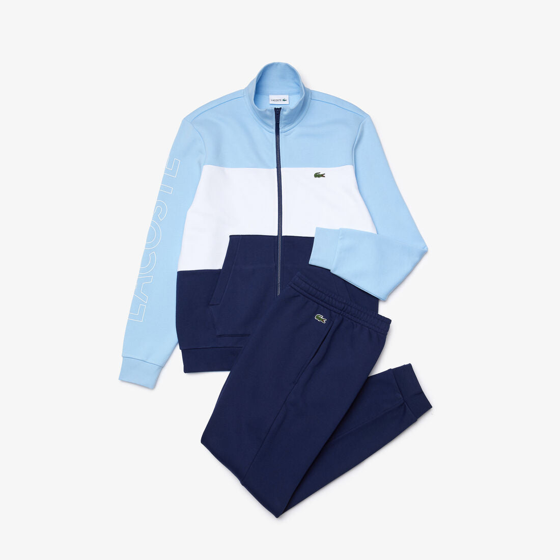 Lacoste Printed Colorblock Fleece Tracksuit (Navy/White/Baby Blue)