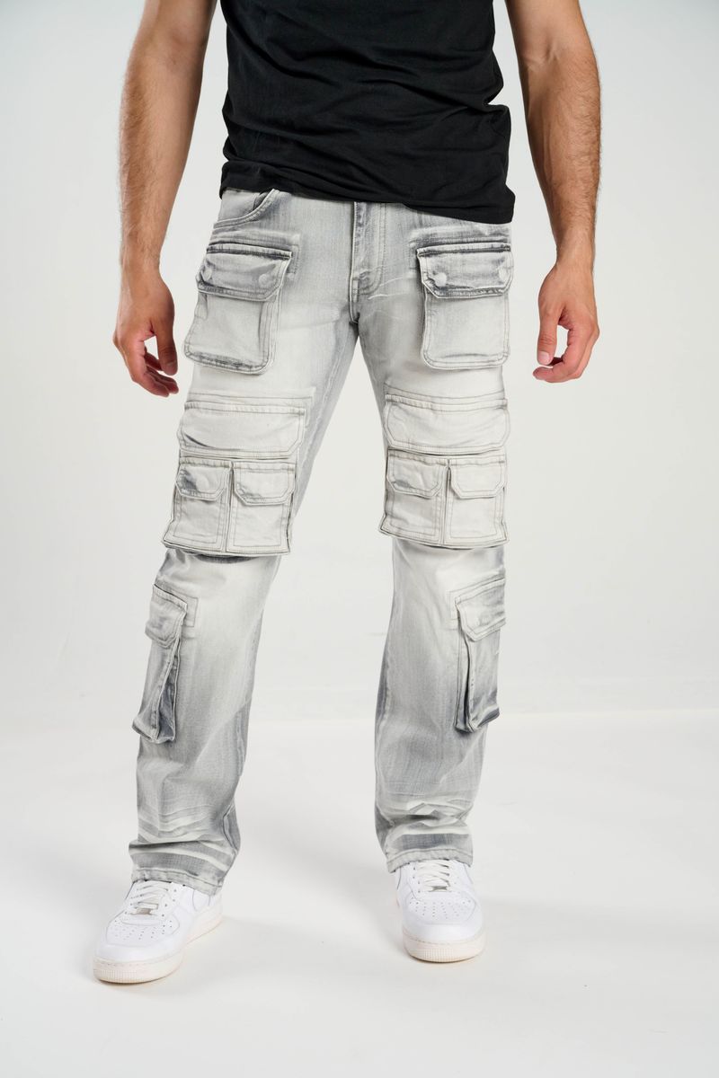 TAKER / CARGO POCKET DENIM RELAX FIT (GREY) T4092