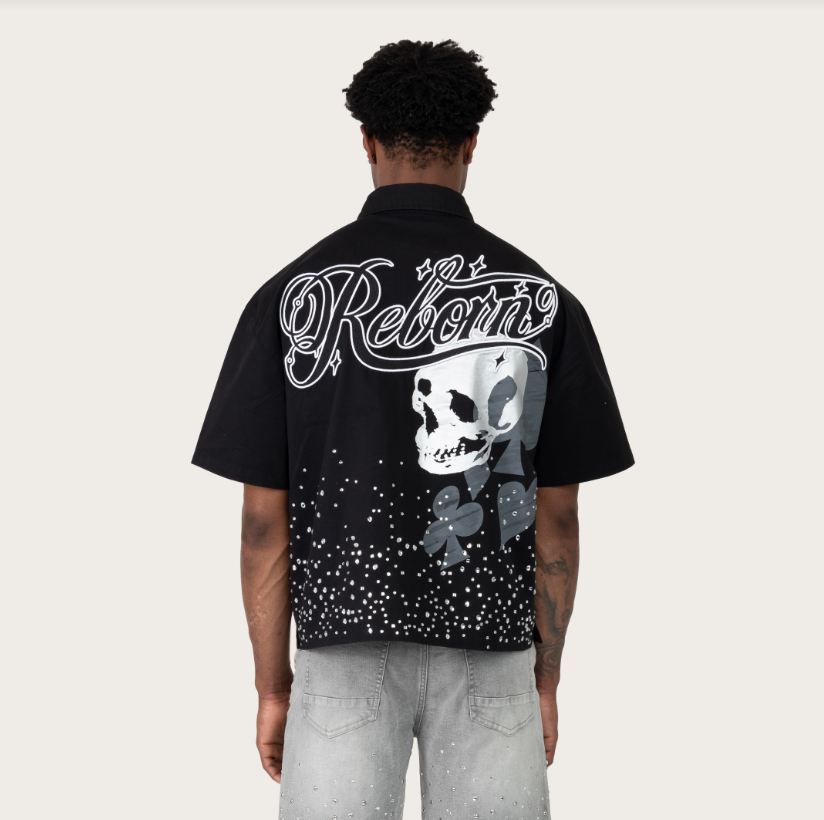 SMOKE RISE REBORN RHINESTONE SS SHIRT (WH26S496) Black