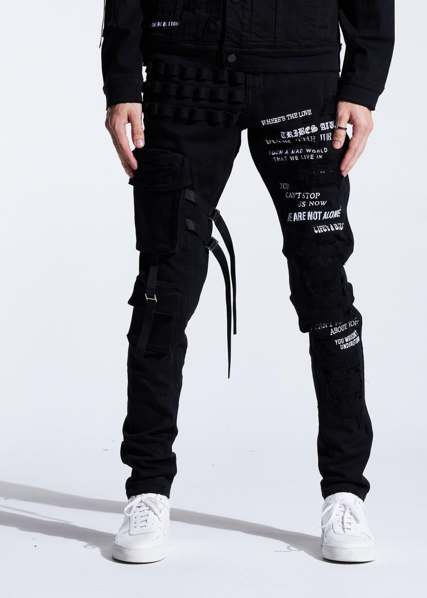 EMBELLISH RAIDER CARGO DENIM (BLACK SPLIT) EMBDECQS20-104